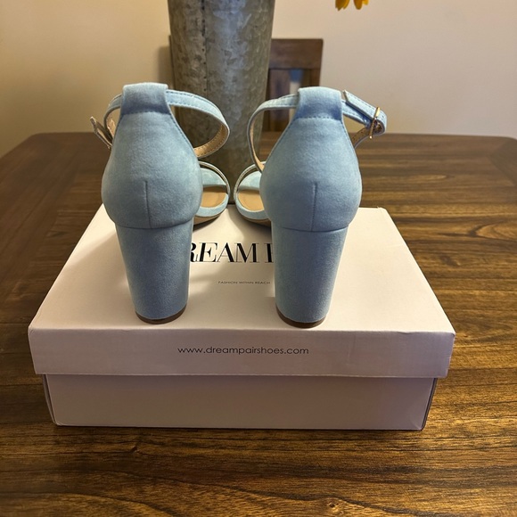 DREAM PAIRS Women’s Chunk Low Heel Pump Sandals Baby/ Blue/ Suede Size 10 - Picture 7 of 11